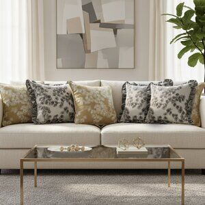 SOGA 6PC 45cm Pillowcase Set – Champagne Floral Gold Ruffle & Beige Floral Cover